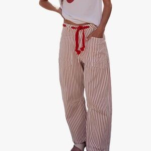 Red and White Striped Barrel Jeans